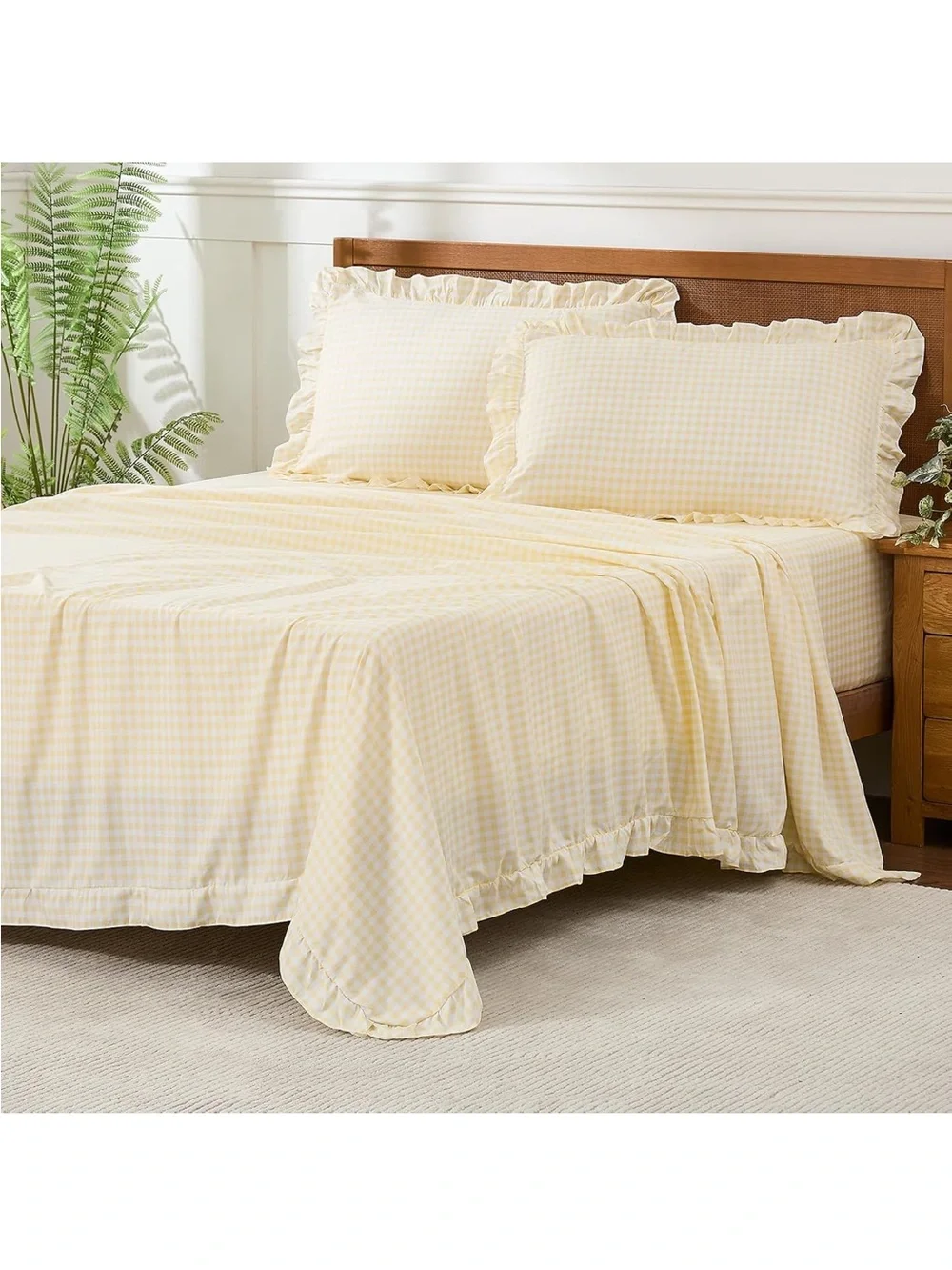 NEW Kisswish Gingham Queen Sheet Set, Lightweight Super Soft Brushed Microfiber